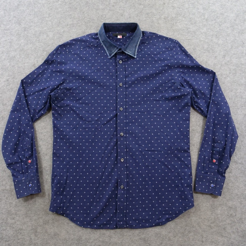 Diesel Shirt Mens Large Blue Geometric Dot Pattern Denim Button Long Sleeve